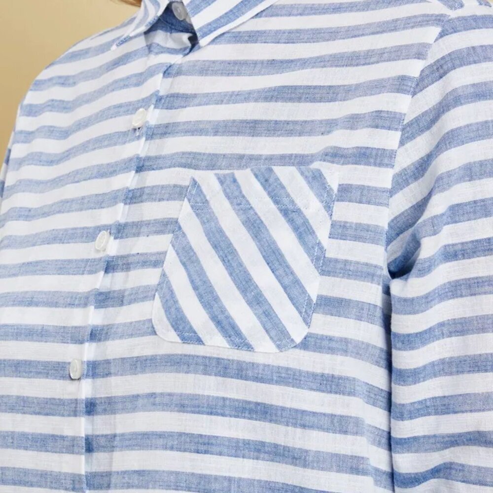 Barbour Craster Striped Button Down Shirt Blue White Cotton Relaxed Women's ? - Picture 9 of 9